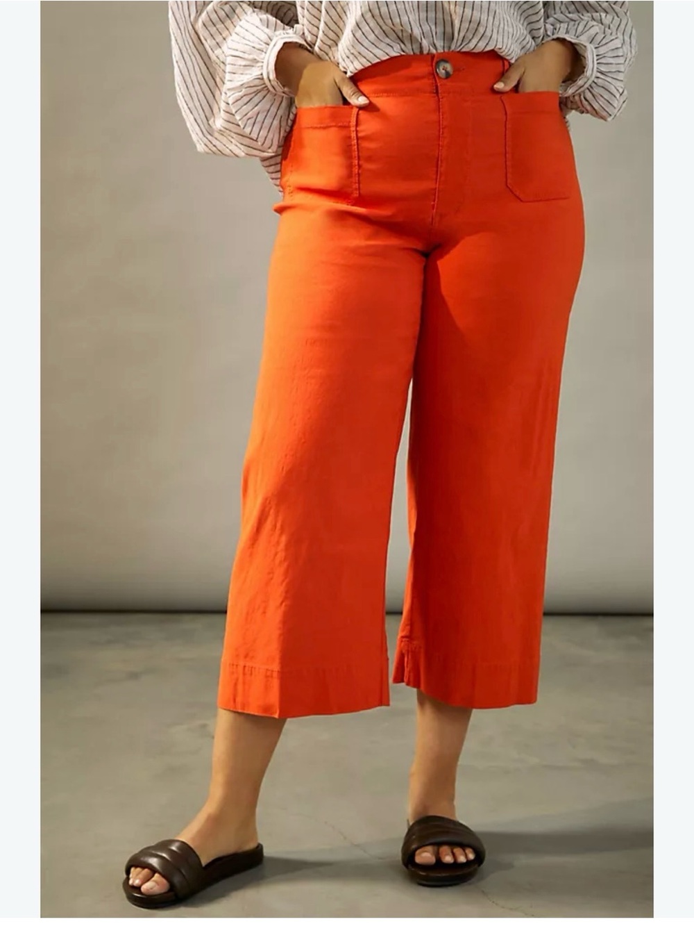 Nicole Miller Cropped Wide-Leg Pants in Rust Orange - Picture 2 of 9